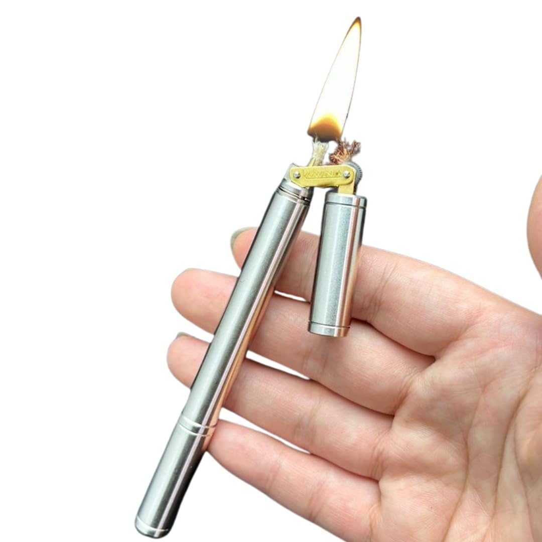 Smoke King Wheel Kerosene Lighter Brass Silver Nunchaku Style, Dual Tank, Retro Bamboo Design with 360 Rotation