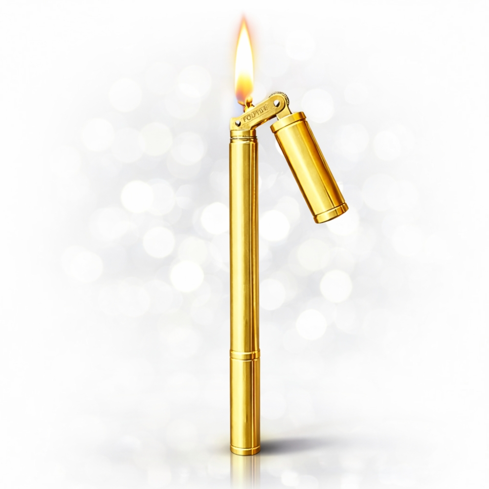 Smoke King Kerosene Lighter Brass Gold Nunchaku Style, Dual Tank, Retro Bamboo Design with 360 Rotation