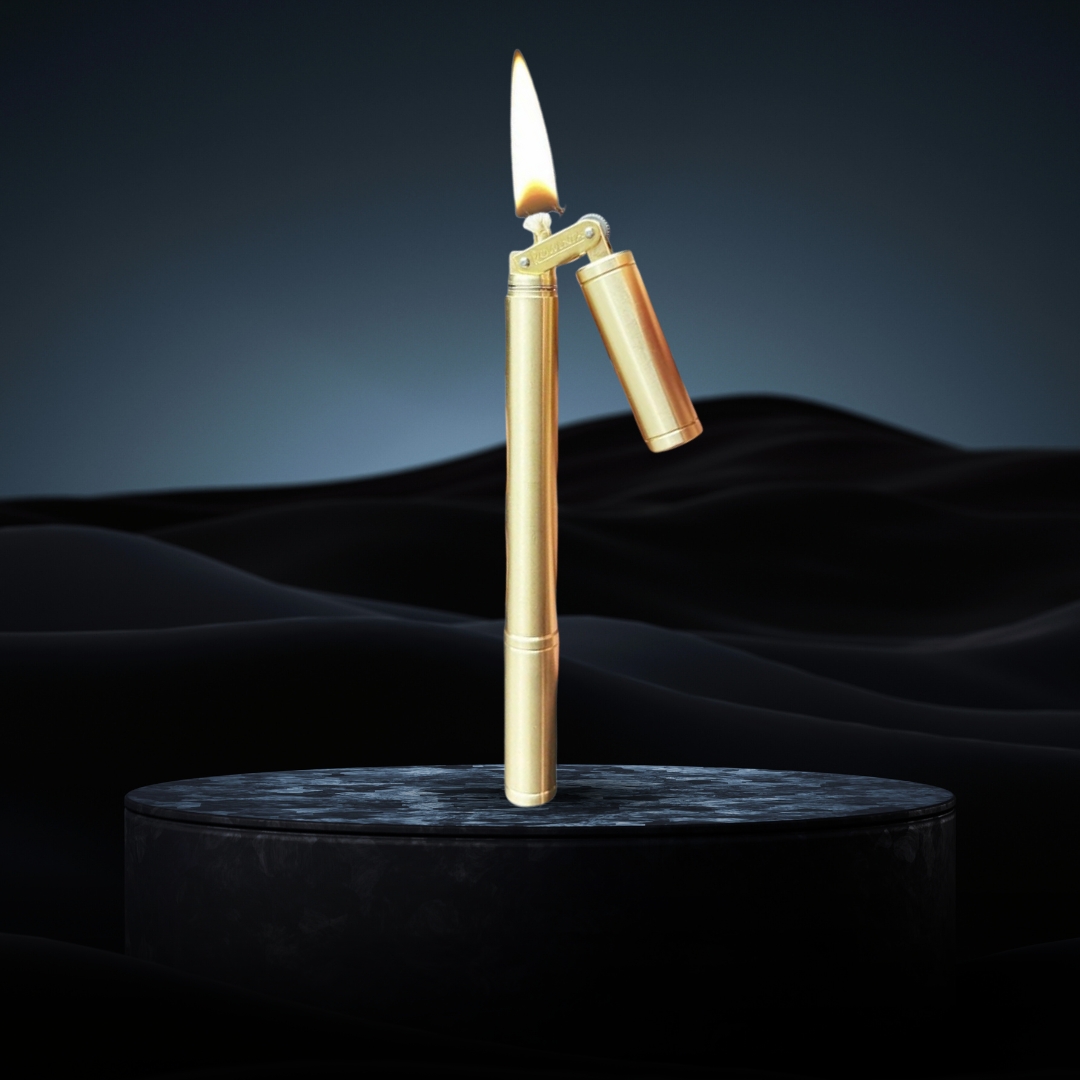 Smoke King Kerosene Lighter Brass Gold Nunchaku Style, Dual Tank, Retro Bamboo Design with 360 Rotation