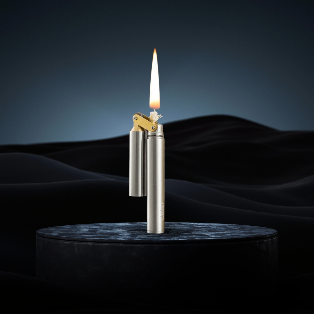 Smoke King Kerosene Lighter – Refillable Silver Stick Lighter & Retro Brass Body Open Flame Windproof Pocket Lighter for Men