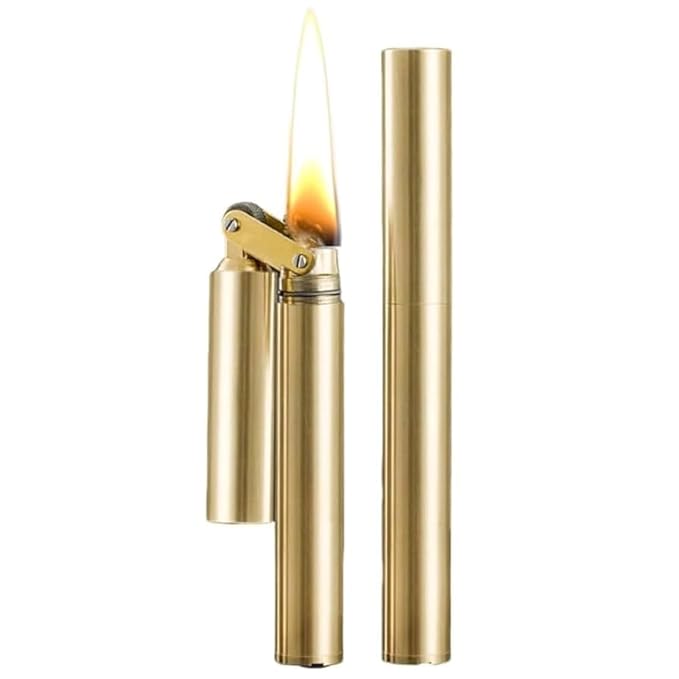 Kerosene Lighter, Brass Body, Open Flame, Retro Stick Design (Gold Stick Lighter)