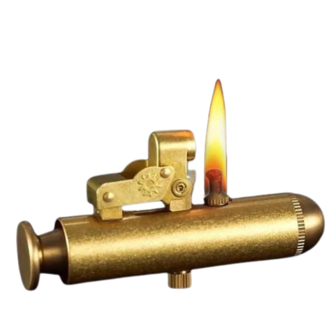 Submarine Press Lighter, Gold Design, Refillable Brass & Zinc Alloy Windproof Lighter, Vintage Steampunk Style for Men
