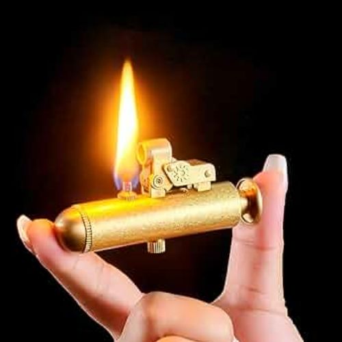 Submarine Press Lighter, Gold Design, Refillable Brass & Zinc Alloy Windproof Lighter, Vintage Steampunk Style for Men
