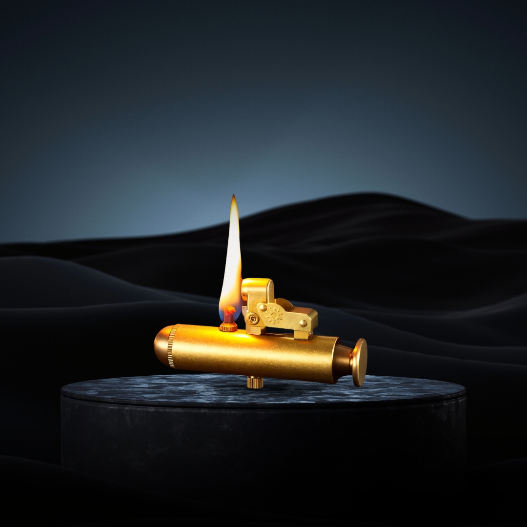 Submarine Press Lighter, Gold Design, Refillable Brass & Zinc Alloy Windproof Lighter, Vintage Steampunk Style for Men