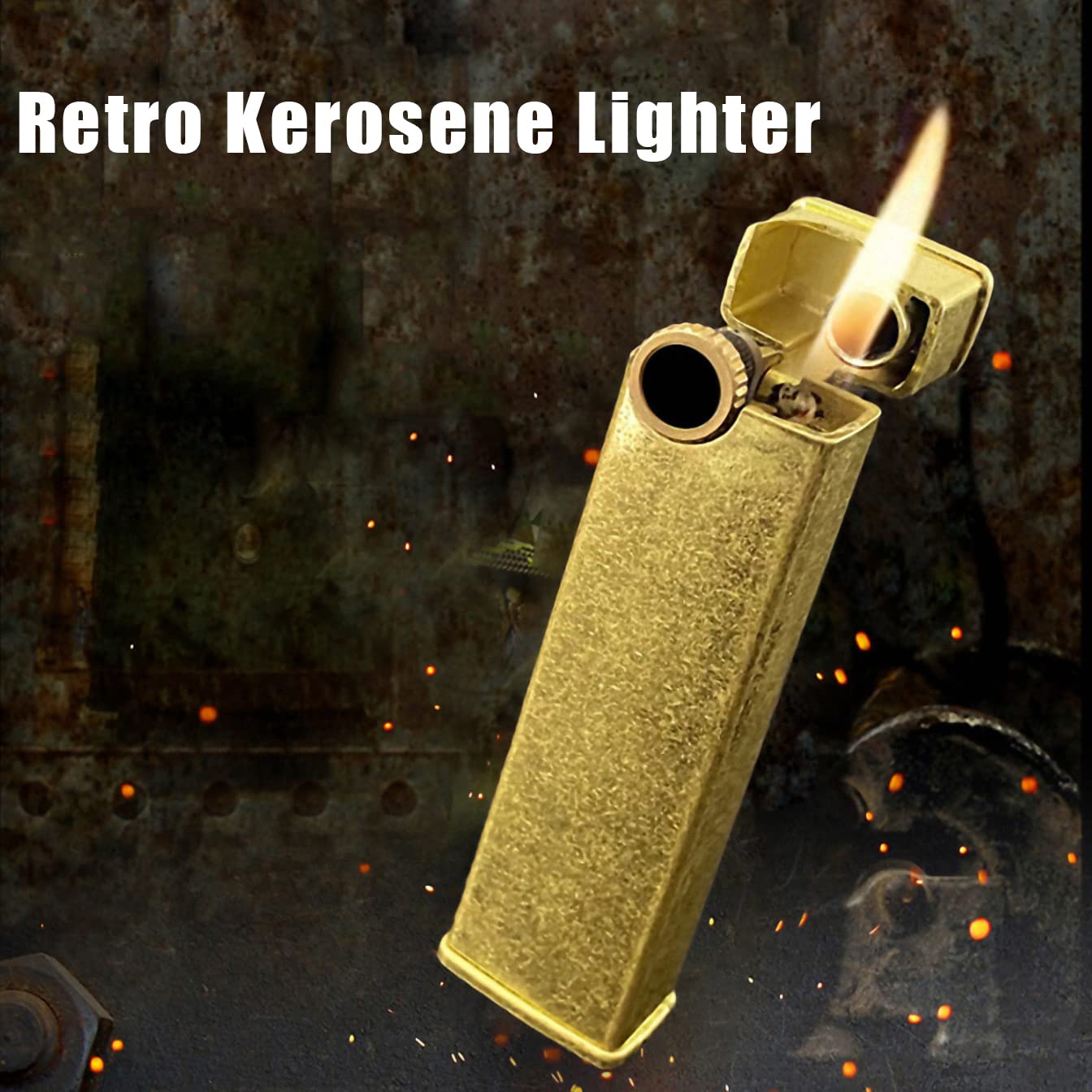 Smoke King Vintage Wheel Kerosene Lighter, Windproof, Pocket-Size, Antique Style Gift Box Included