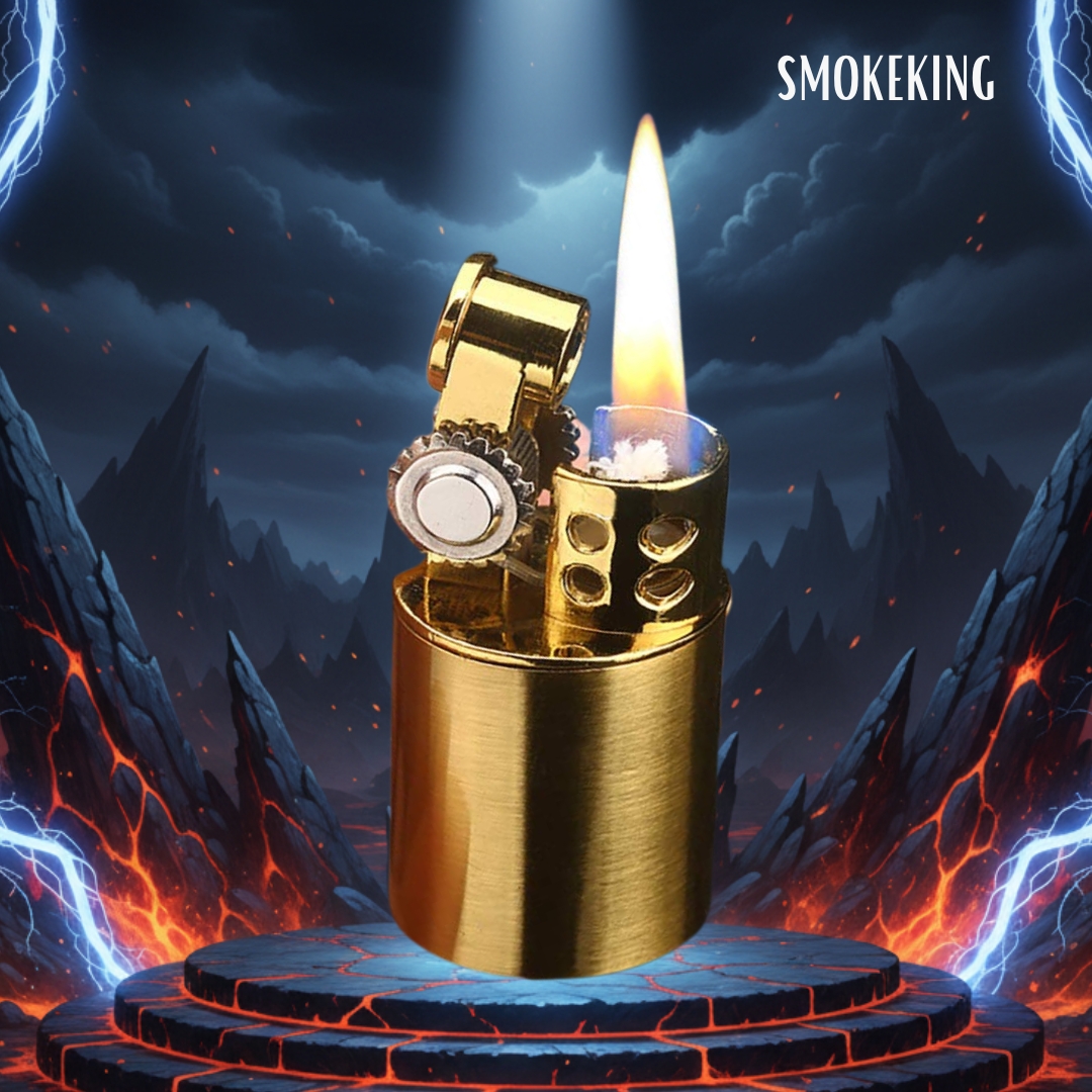 Smoke King Mini Retro Brass Flint Lighter Windproof Kerosene Metal Lighter for Men (Gold)