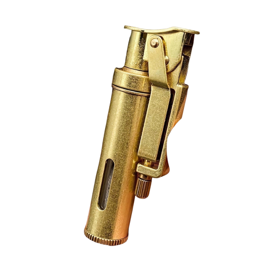 Smoke King Trench Lighter Vintage Brass Kerosene Refillable Lighter with Mechanical Grinding Wheel, Transparent Oil Tank, Windproof & Durable Retro Design Gift for Men