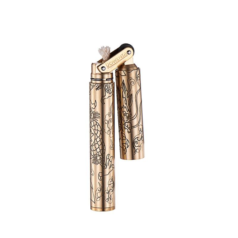 Smoke King Brass Nunchaku Kerosene Lighter – Mini Creative Dragon Engraved Vintage Lighter for Men, Refillable Soft Flame EDC Pocket Gift
