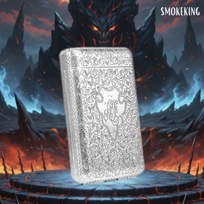 Smoke King Silver Metal Cigarette Case | Stylish Retro Design | 16 King Size Cigarettes | Compact Pocket Case | Gift Pouch