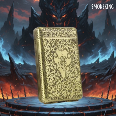 Smoke King Vintage Gold Cigarette Case | Antique Carved Retro Design | Holds 16 King Size Cigarettes | Portable | Gift Box