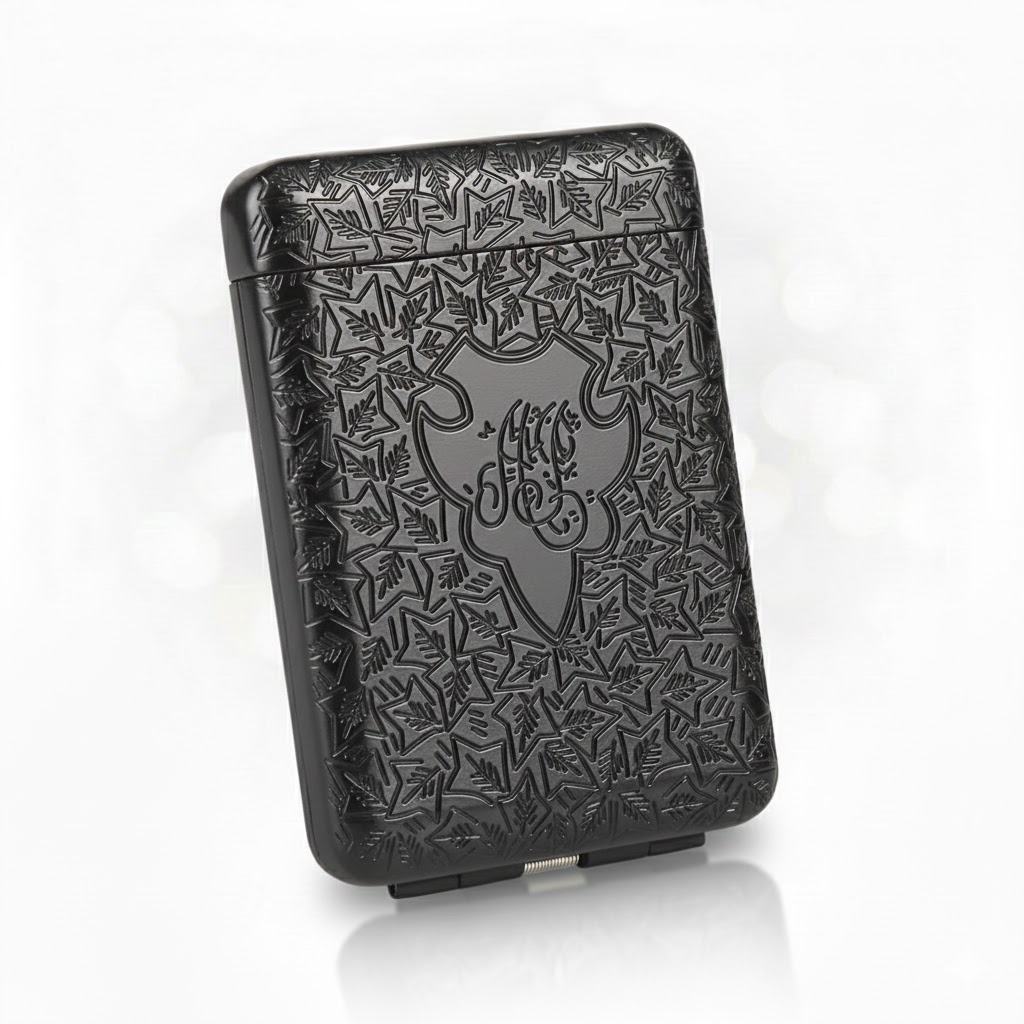 Smoke King Black Metal Cigarette Case | Modern Retro Design | Portable 16 King Size Cigarette Holder | Pocket Case with Gift Pouch
