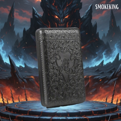Smoke King Black Metal Cigarette Case | Modern Retro Design | Portable 16 King Size Cigarette Holder | Pocket Case with Gift Pouch