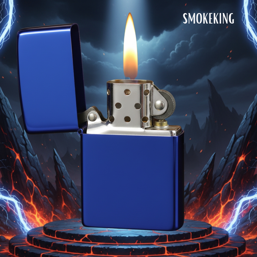 Smoke King Classic High Polish Blue Ice Pocket Lighter | Zorro Windproof Refillable Kerosene Oil Lighter (Fuel Not Included)