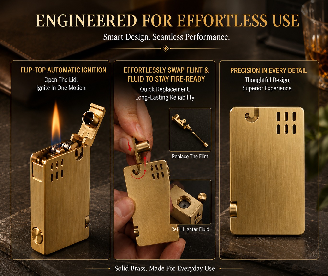 Smoke King Monolith Brass Lighter Metal Body