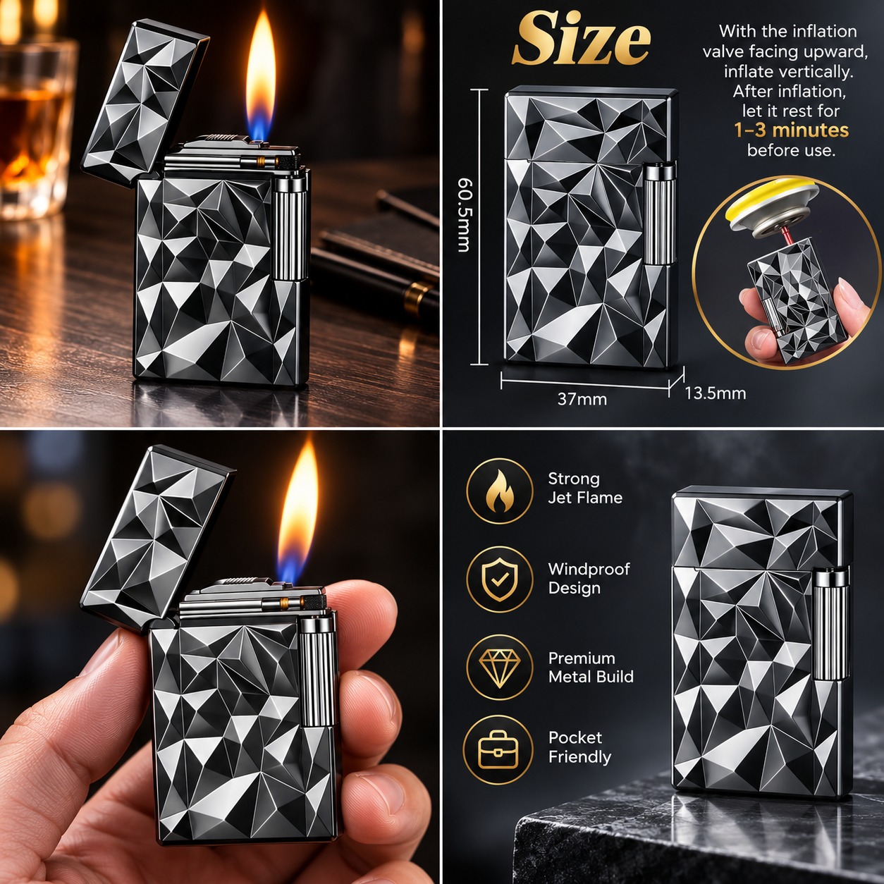 Sanji Black Facet Gas Lighter