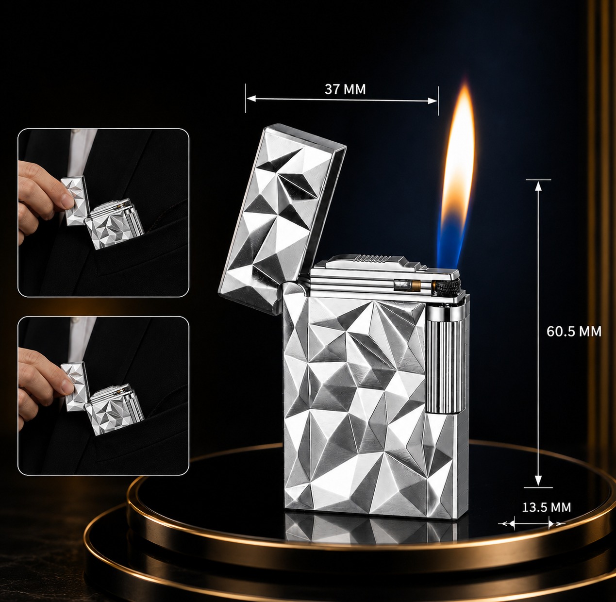 Sanji Silver Facet Metal Lighter