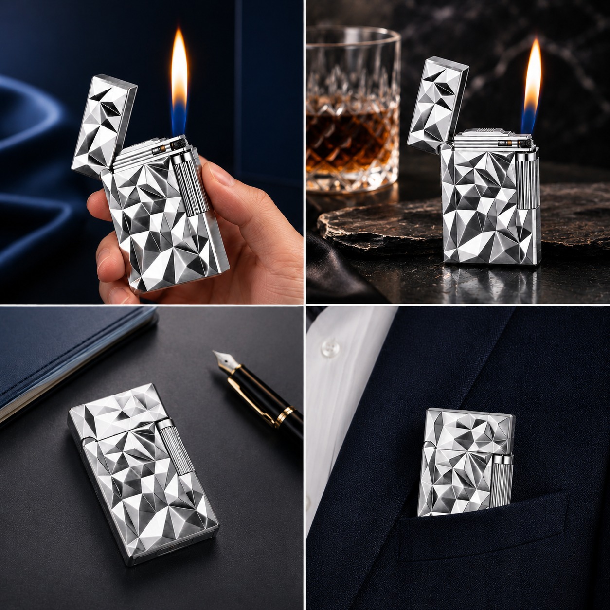 Sanji Silver Facet Metal Gas Lighter