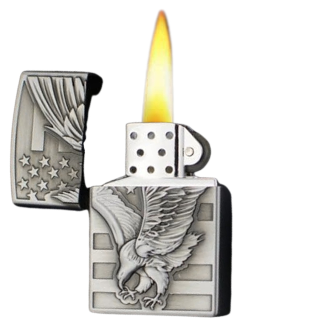 Eagle Print Windproof Refillable Cigarette Pocket Lighter with Metal Finish Butane gas lighter (Silver)