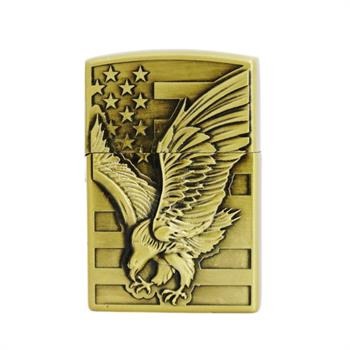 Eagle Print Windproof Refillable Cigarette Pocket Lighter with Metal Finish Butane gas lighter (Gold)