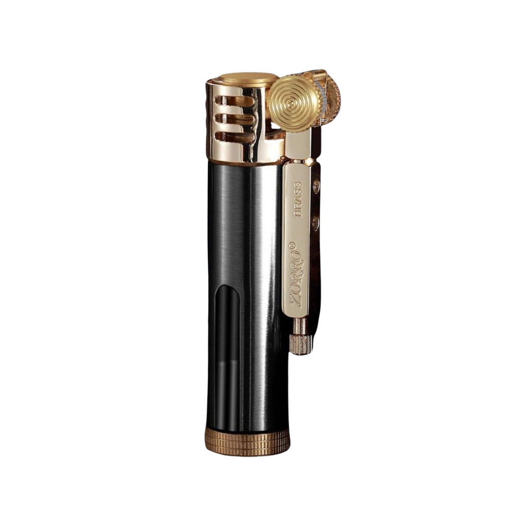 Smoke King Vintage Brass Trench Lighter | Windproof Refillable Flint Wheel Lighter with Fuel Window | Classic Zorro Design