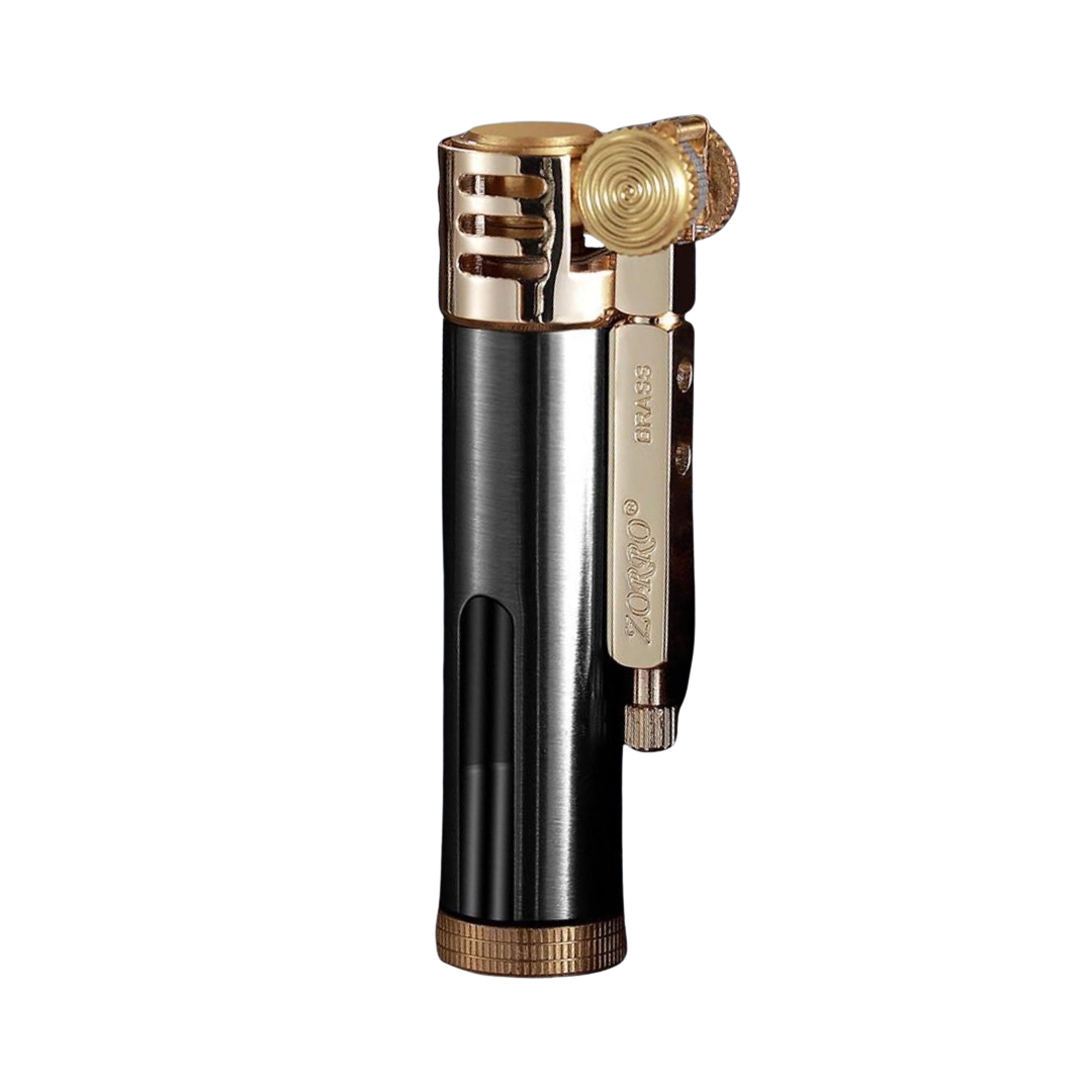 Smoke King Vintage Brass Trench Lighter | Windproof Refillable Flint Wheel Lighter with Fuel Window | Classic Zorro Design