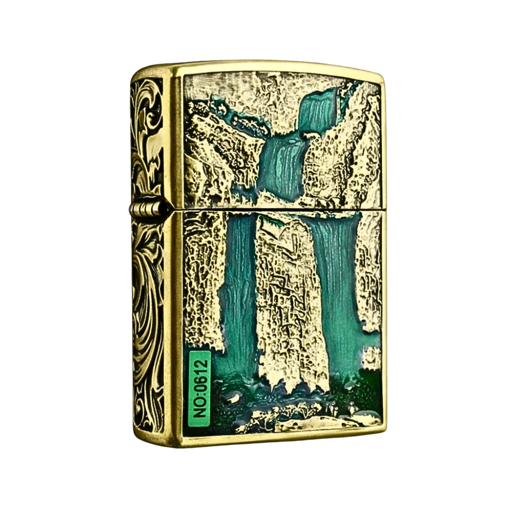 Smoke King Double-Sided Brass Lighter | Mountain & Floral Relief Design | Refillable Windproof Lighter with Flint Ignition | Zorro Collectible