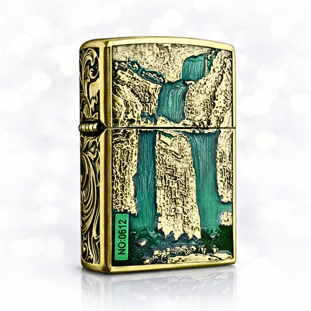 Smoke King Double-Sided Brass Lighter | Mountain & Floral Relief Design | Refillable Windproof Lighter with Flint Ignition | Zorro Collectible