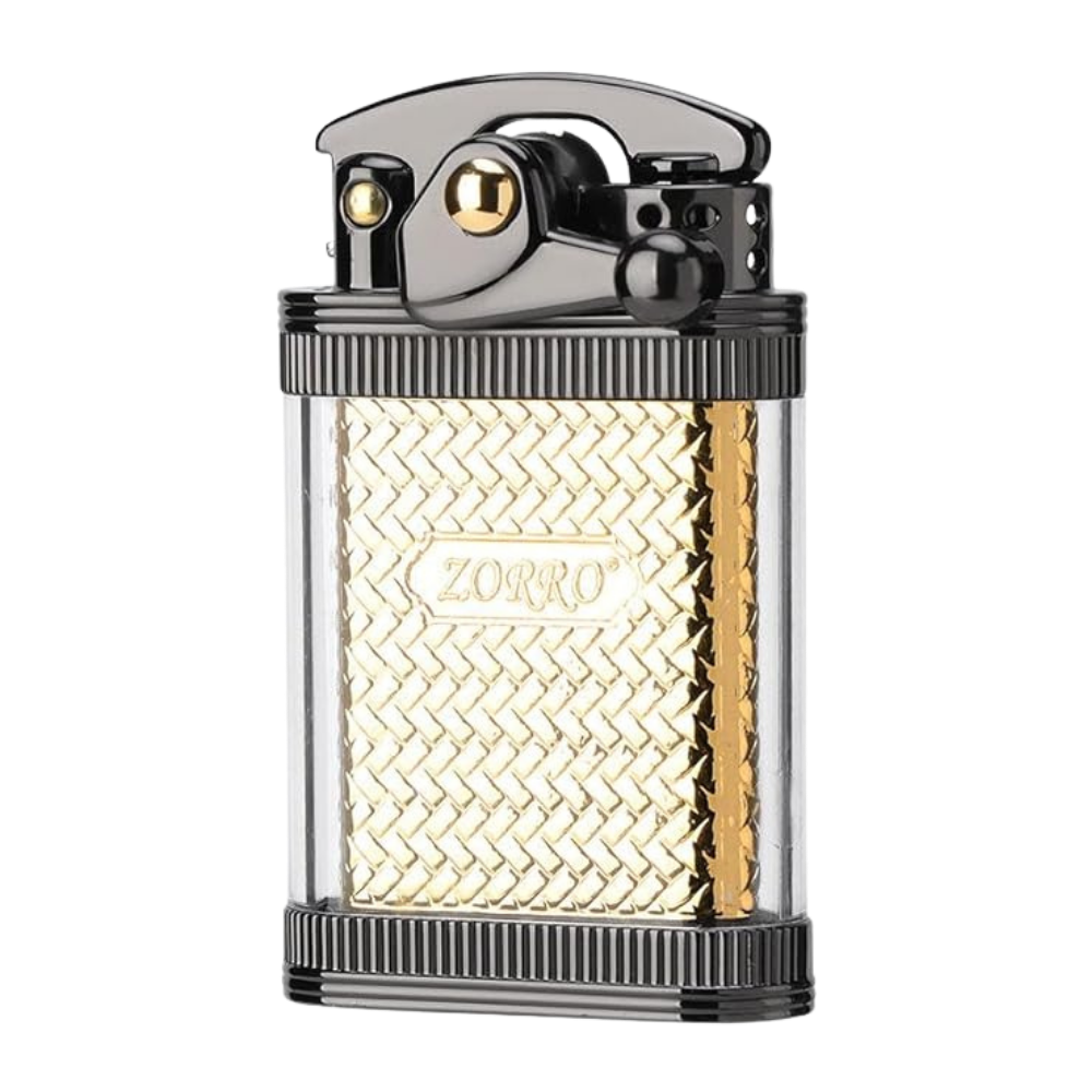 Smoke King Windproof Lighter – Transparent Fuel Tank | (Zorro Original) Metal Retro Ignition Wheel Lighter for Camping, EDC, Fireplaces – Fuel Not Included