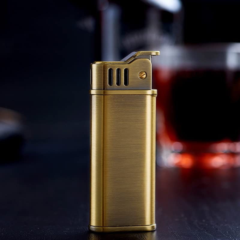 Smoke King Lighter Vintage Antique Brushed Bronze Refillable Lighter with Grinding Wheel, Oil Tank, Windproof & Durable Retro Design Gift for Men (Fuel Not Included)