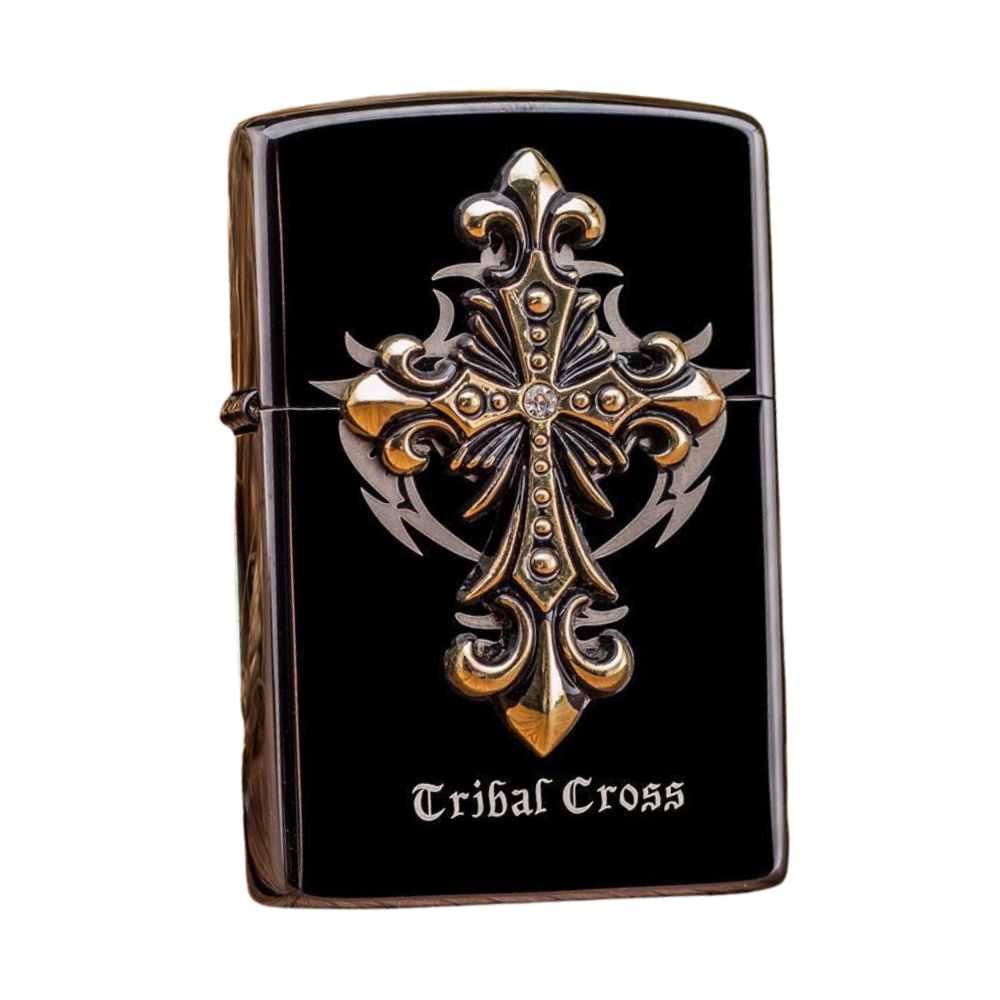 ZORRO Tribal Cross Windproof Lighter – Black & Gold