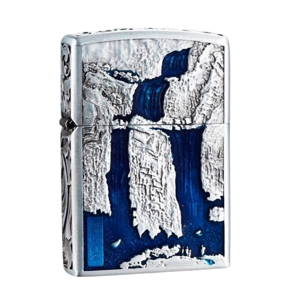 Smoke King Double-SidedBrass Lighter | Silver  Mountain & Floral Relief Design | Refillable Windproof Lighter with Flint Ignition | Zorro Collectible