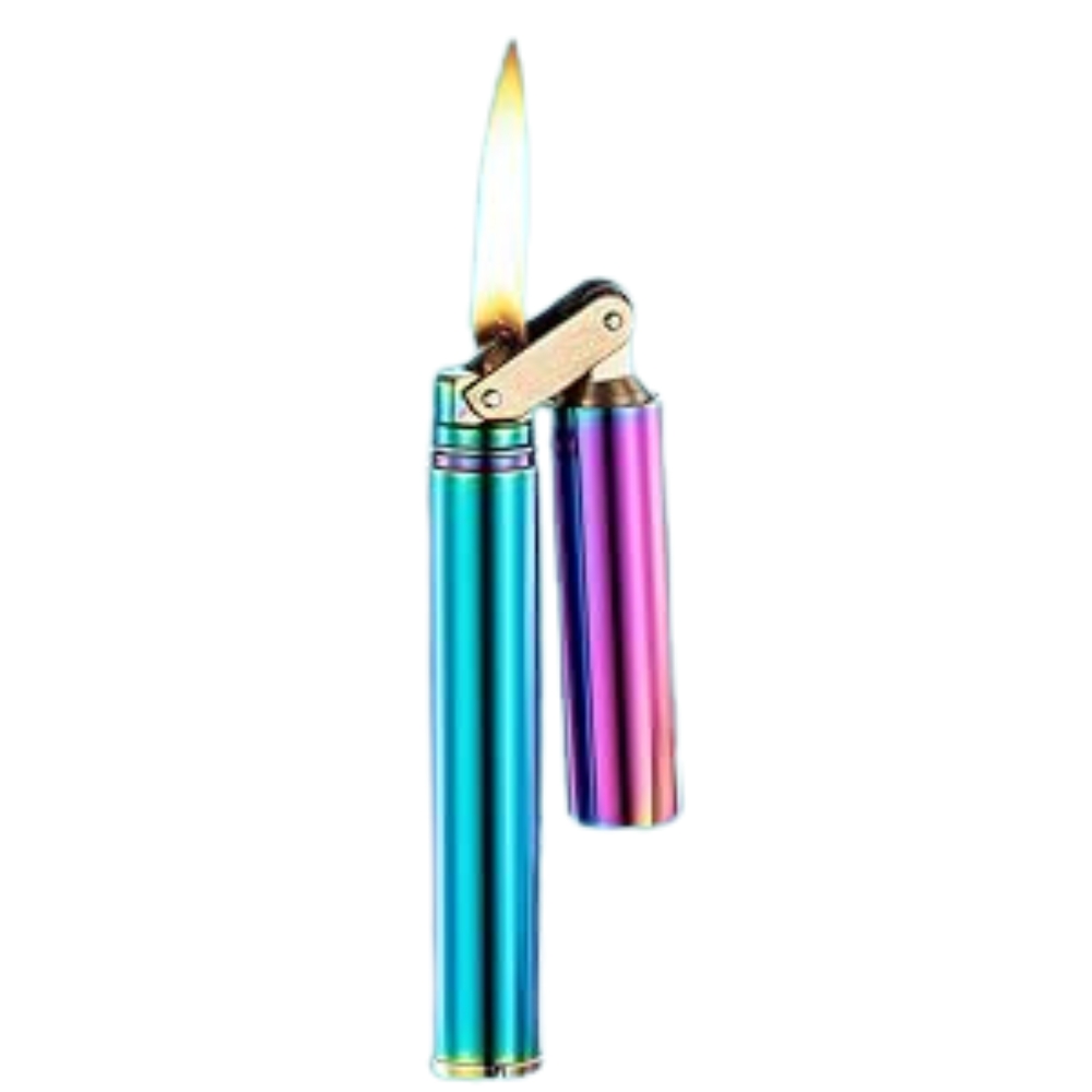 Smoke King Lighter Retro Purple Stick Lighter, Refillable Brass Windproof Pocket Lighter with Open Flame, Classic Gift for Men (Fuel Not Included)