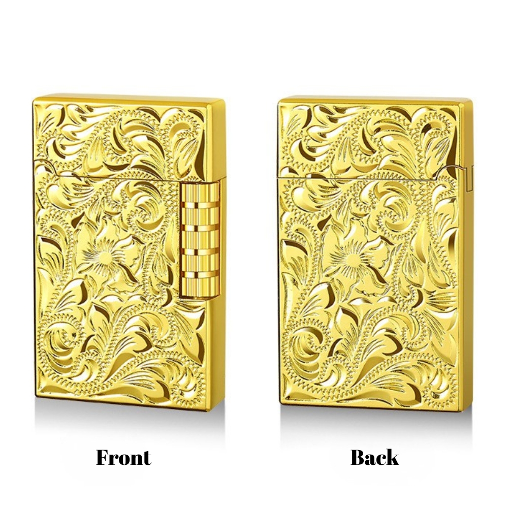 Smoke King Sanji Floral Gold Engrave Lighter  One Piece Inspired Pulley Ignition Lighter, Soft Flame Refillable Lighter, Collection & Gifting
