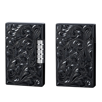 Smoke King Sanji Floral Black Engrave Lighter  One Piece Inspired Pulley Ignition Lighter, Soft Flame Refillable Lighter, Collection & Gifting