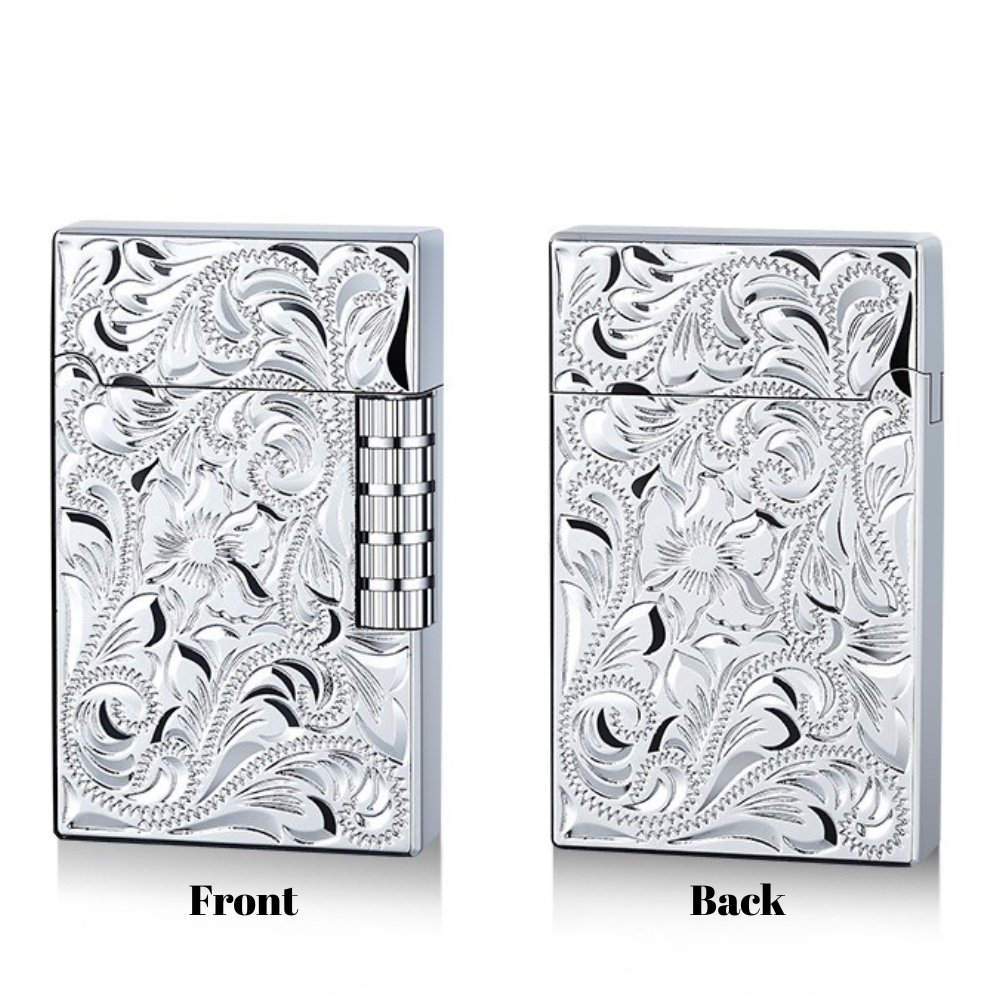 Smoke King Sanji Floral Silver Engrave Lighter  One Piece Inspired Pulley Ignition Lighter, Soft Flame Refillable Lighter, Collection & Gifting