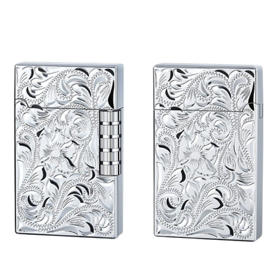 Smoke King Sanji Floral Silver Engrave Lighter  One Piece Inspired Pulley Ignition Lighter, Soft Flame Refillable Lighter, Collection & Gifting