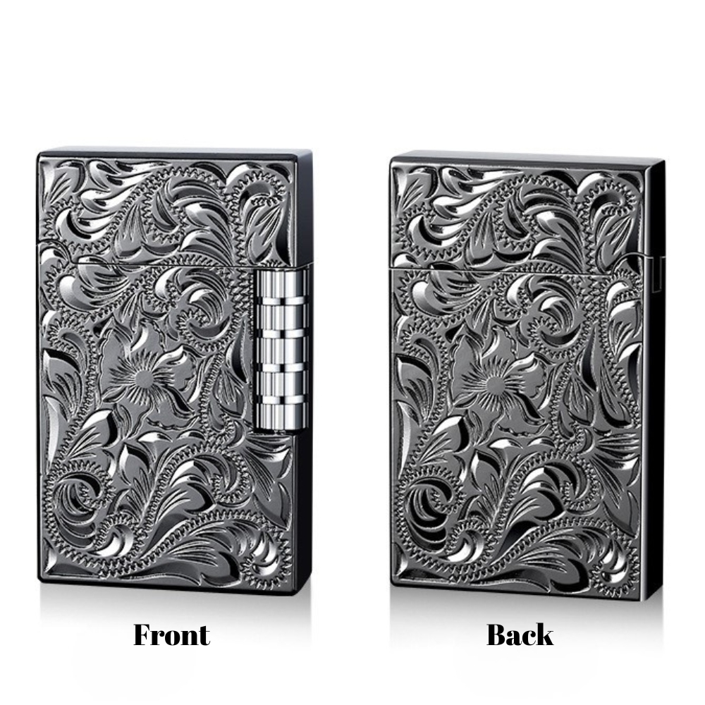 Smoke King Sanji Floral Midnight Black Engrave Lighter  One Piece Inspired Pulley Ignition Lighter, Soft Flame Refillable Lighter, Collection & Gifting
