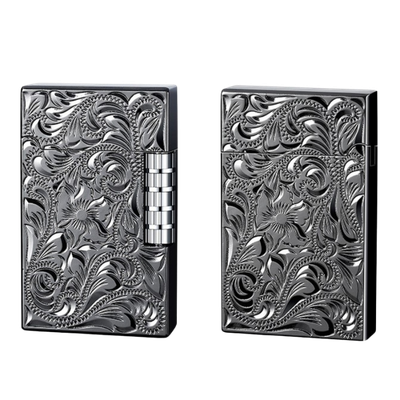 Smoke King Sanji Floral Midnight Black Engrave Lighter  One Piece Inspired Pulley Ignition Lighter, Soft Flame Refillable Lighter, Collection & Gifting