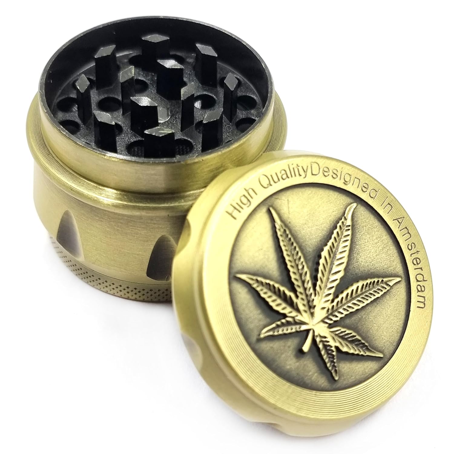 Premium 42mm 4-Layer Metal Herb Grinder – Gold Zinc Hand Muller Crusher with Mesh Filter | Smoke king Manual Spice & Tobacco Grinder