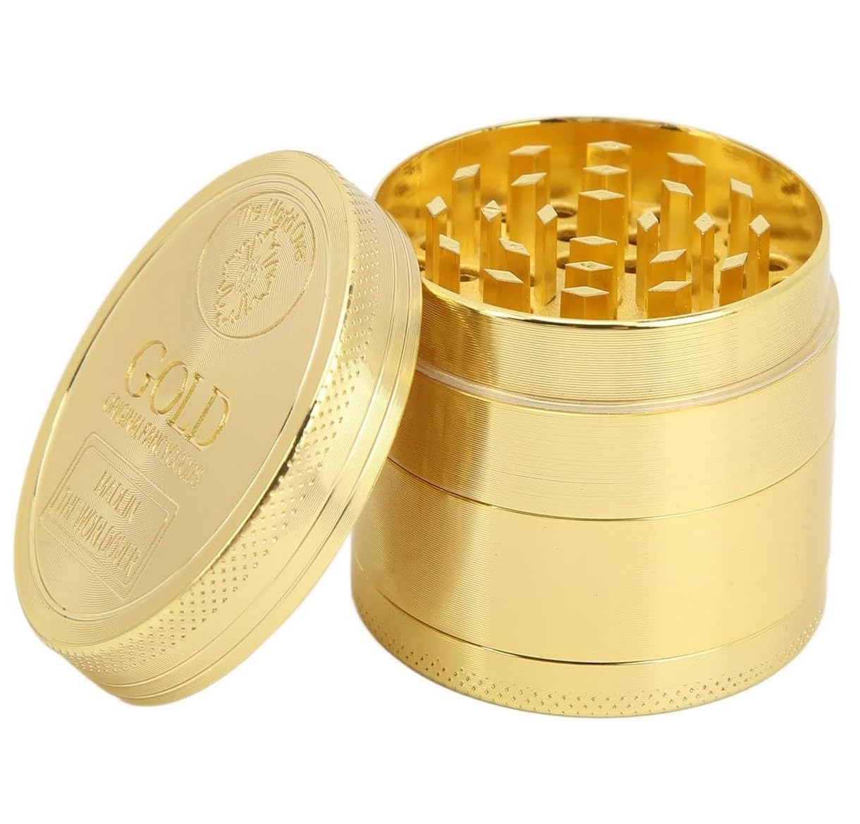 Premium Goldbar Style 39mm Metal Herb Grinder – Golden Zinc 4-Layer Weed Crusher with Mesh Filter | Smoke king  Manual Tobacco & Spice Grinder