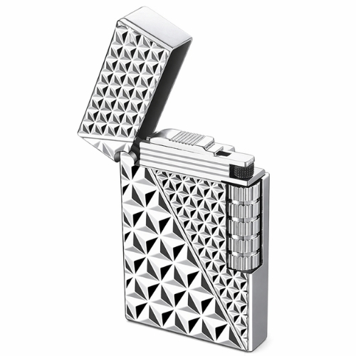 Smoke King Sanji Diamond-Cut Silver Lighter – Premium Stainless Steel Butane Refillable Lighter
