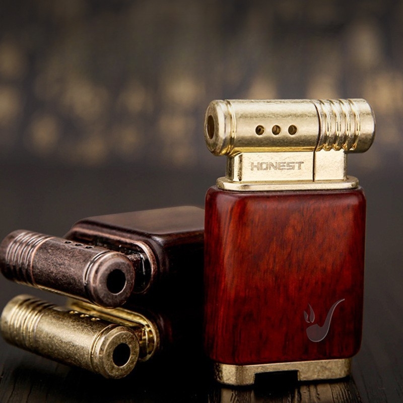 Smoke King Handcrafted Ebony Wood Pipe Lighter | Refillable Soft Flame Gas Lighter | Adjustable Flame Windproof Lighter |Gift for Men & Women