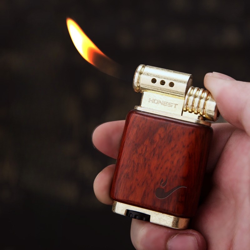Smoke King Handcrafted Ebony Wood Pipe Lighter | Refillable Soft Flame Gas Lighter | Adjustable Flame Windproof Lighter |Gift for Men & Women