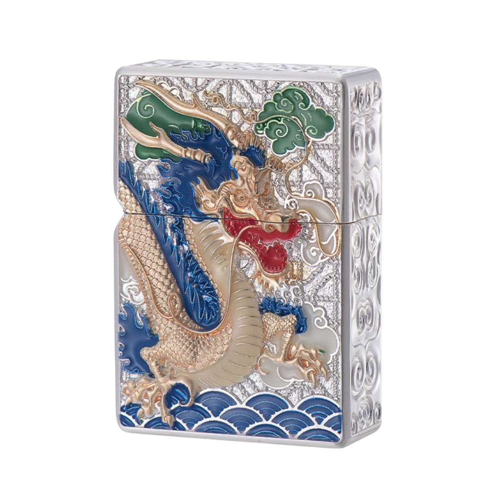 Smoke King Azure Dragon Brass Lighter – Double-Sided 3D Dragon Engraved Kerosene Lighter, Windproof Refillable Vintage Collectible Gift