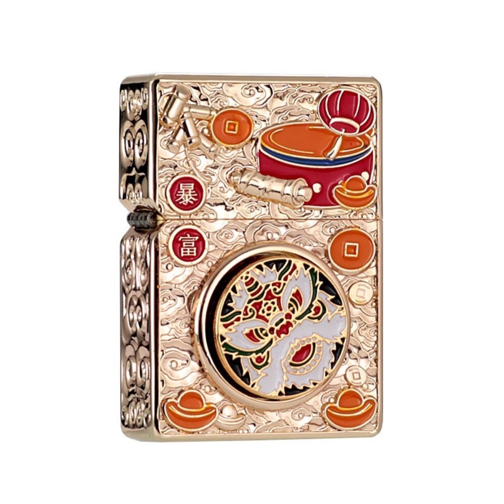 Smoke King Kerosene Lighter, Auspicious Lion Awakening, Rotatable, Retro Integrated Grinding Wheel Windproof Lighter
