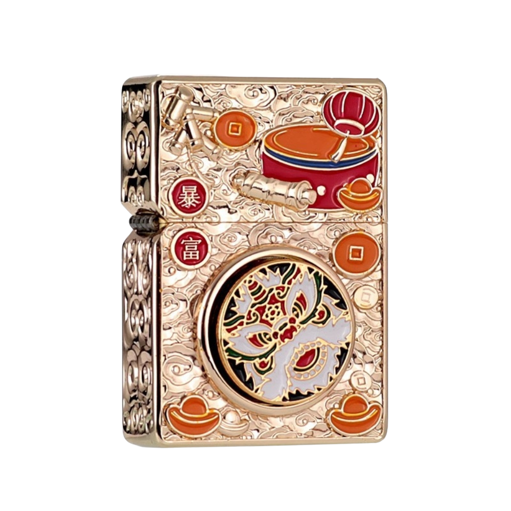 Smoke King Kerosene Lighter, Auspicious Lion Awakening, Rotatable, Retro Integrated Grinding Wheel Windproof Lighter