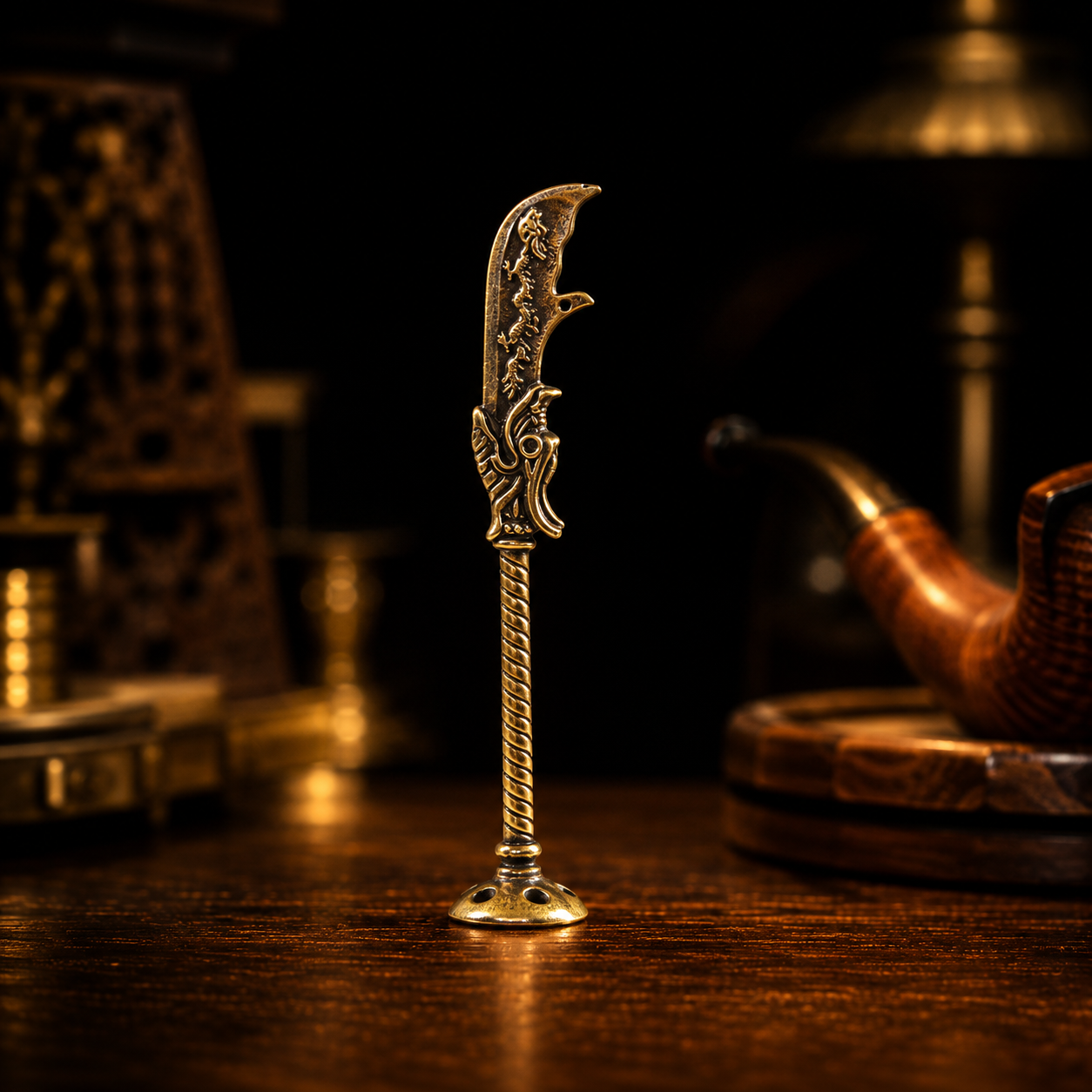 Vintage Copper Guan Gong Long Blade Tamper