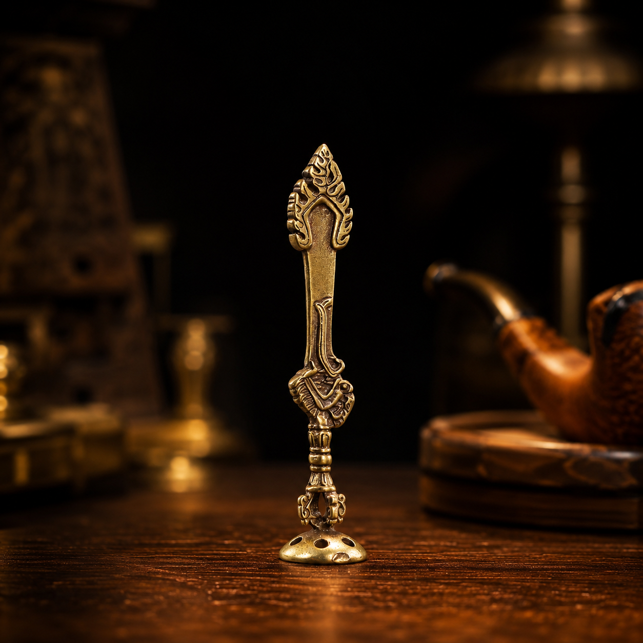 Retro Sword Carving Smoking Pipe Tamper Tamping Tool Press Artware Brass