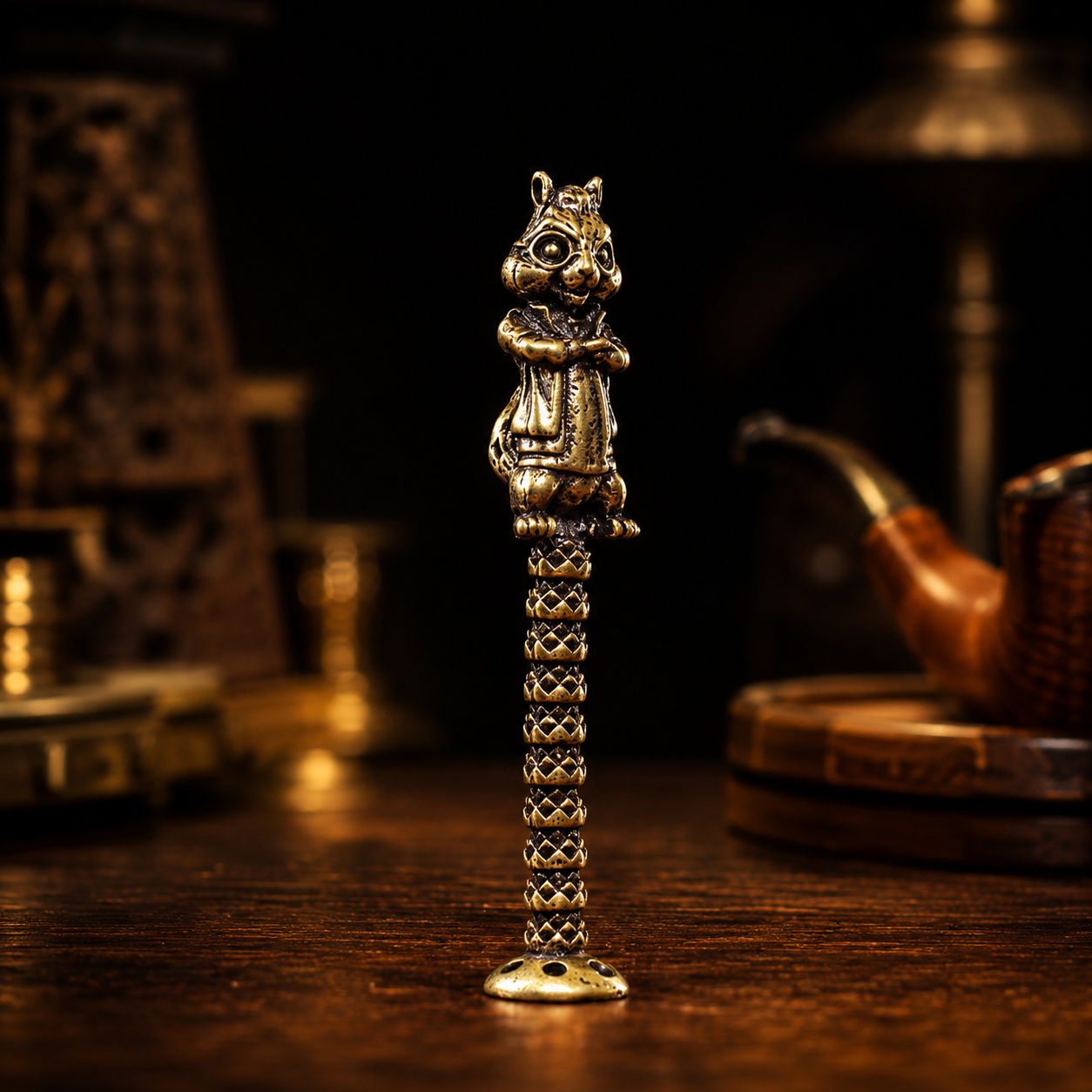 Solid Brass Squirrel Cigarette Press Rod Figurine Statue Ornament Collectibles