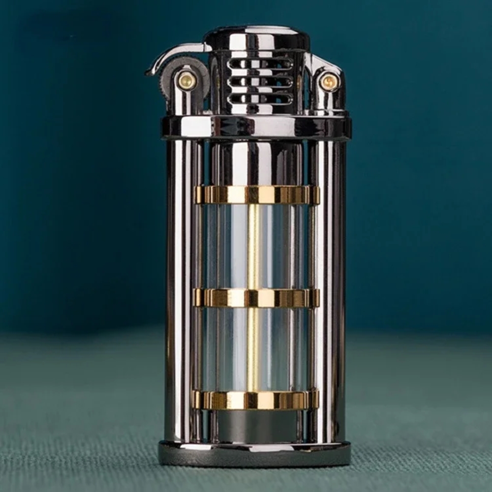 Smoke King Black Zenith Kerosene Lighter with Transparent Fuel Tank, Windproof Refillable Lighter, Retro Collectible Gift for Men.